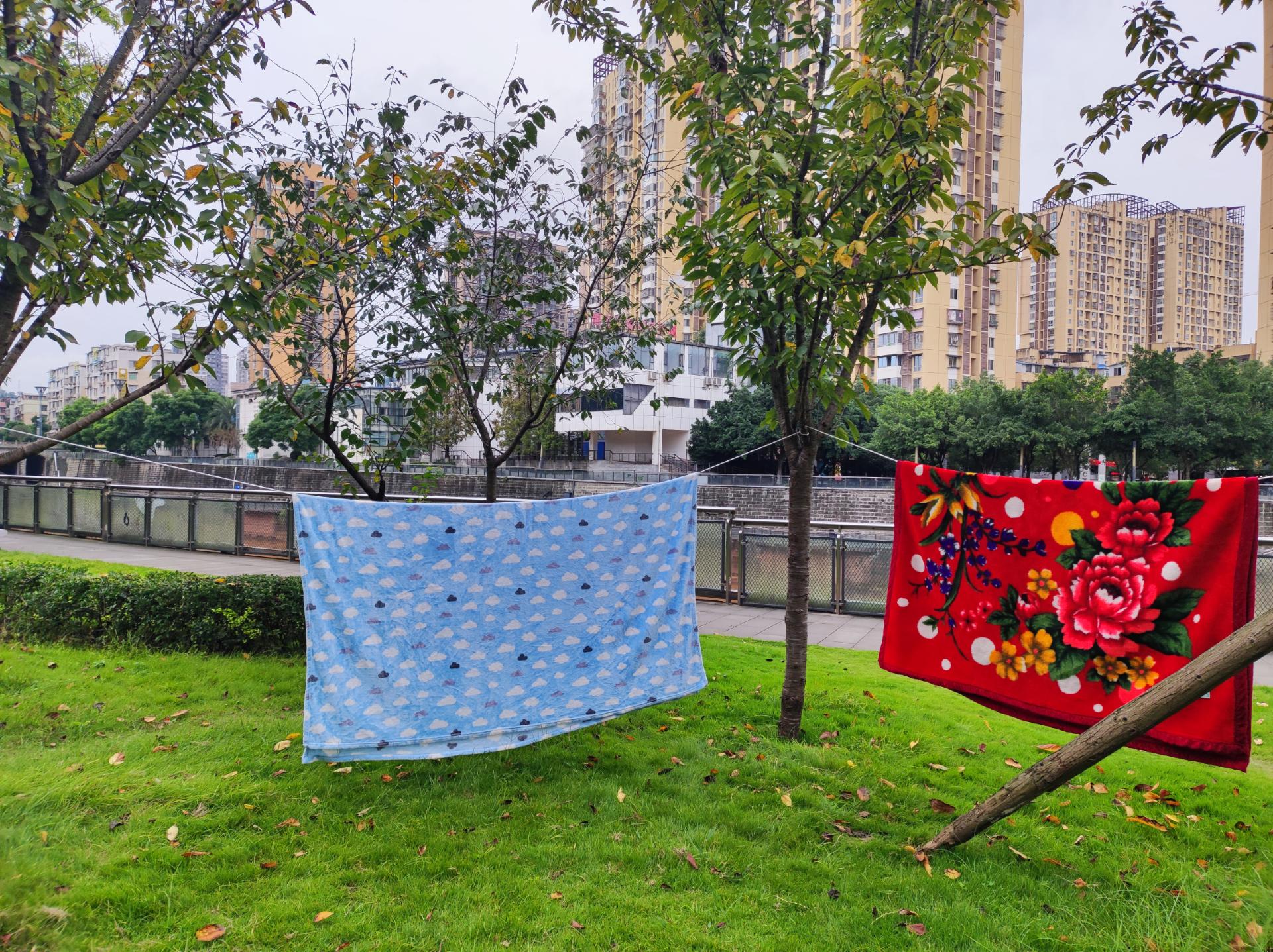 资阳市民九曲河畔晒床单,文明都被抛诸脑后!