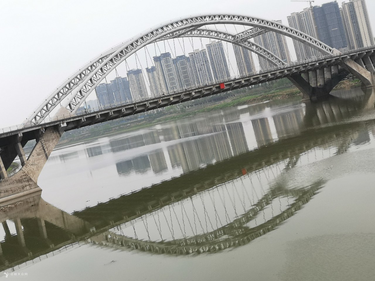 欣赏:资阳沱三桥的倒影图